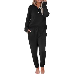 Ekouaer Womens Pajamas Long Sleeve Jogger Sets Comfy Pjs Soft Loungewear 2 Piece Lounge Sets with Pockets S-XXL(Black)