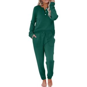 Ekouaer Womens Pajamas Long Sleeve Jogger Sets Comfy Pjs Soft Loungewear 2 Piece Lounge Sets with Pockets S-XXL(Dark Green)