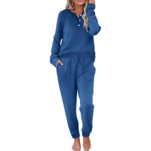Ekouaer Womens Pajamas Long Sleeve Jogger Sets Comfy Pjs Soft Loungewear 2 Piece Lounge Sets with Pockets S-XXL(Navy)