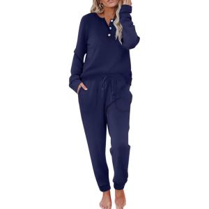 Ekouaer Womens Pajamas Long Sleeve Jogger Sets Comfy Pjs Soft Loungewear 2 Piece Lounge Sets with Pockets S-XXL(Navy Blue)