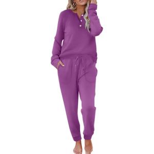 Ekouaer Womens Pajamas Long Sleeve Jogger Sets Comfy Pjs Soft Loungewear 2 Piece Lounge Sets with Pockets S-XXL(Purple)
