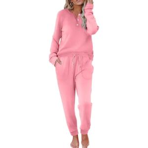 Ekouaer Womens Pajamas Long Sleeve Jogger Sets Comfy Pjs Soft Loungewear 2 Piece Lounge Sets with Pockets S-XXL(Rose)