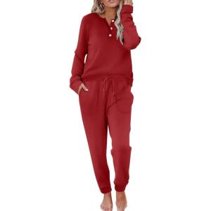 Ekouaer Womens Pajamas Long Sleeve Jogger Sets Comfy Pjs Soft Loungewear 2 Piece Lounge Sets with Pockets S-XXL(Wine Red)