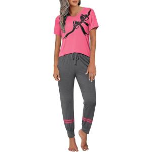 Ekouaer Womens Pajamas Set 2 Piece Lounge Pj Set Short Sleeve Sleepwear Tops with Joggers Pants Loungewear Print Nightwear(Butterfly)