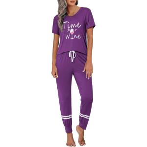 Ekouaer Womens Pajamas Set 2 Piece Lounge Pj Set Short Sleeve Sleepwear Tops with Joggers Pants Loungewear Print Nightwear(Pattern2)