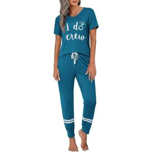 Ekouaer Womens Pajamas Set 2 Piece Lounge Pj Set Short Sleeve Sleepwear Tops with Joggers Pants Loungewear Print Nightwear(Pattern3)