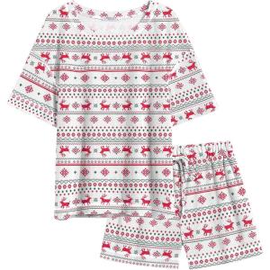 Ekouaer Women’s Waffle Knit Two Piece Lounge Set, Soft Matching Outfits for Daily Wear, Casual Shorts Set with Pocket(White Snow)
