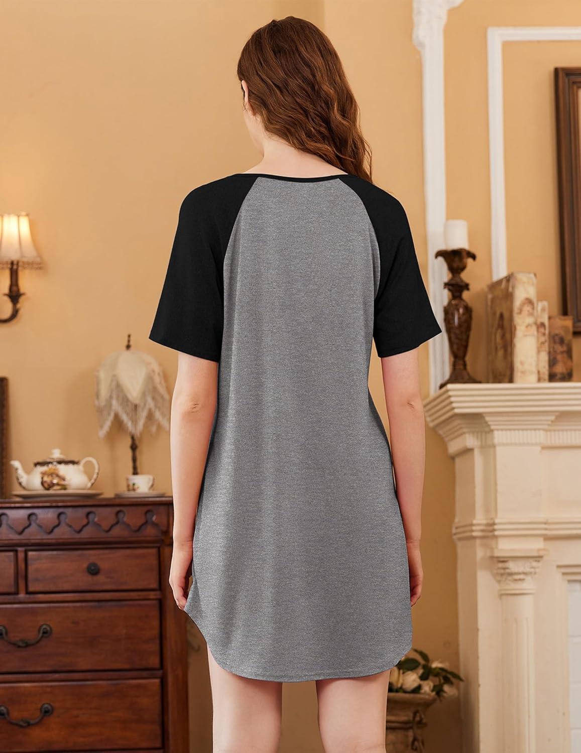 imageEkouaer Nightgowns for Women 3 Pack Sleep Shirts Short Sleeve Nightshirt Pullover Nightdress Soft Sleepwear SXXXLNavy BlueGreyOrange Stripes