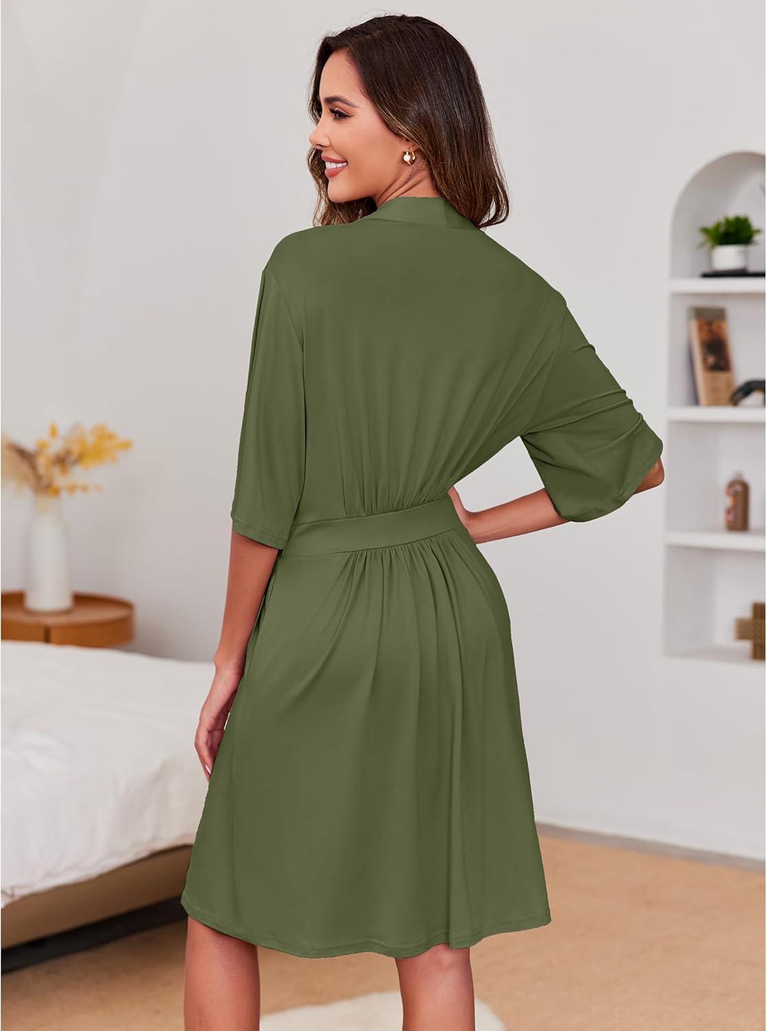 imageEkouaer Short Robes for Women Lightweight Kimono Robes Knit Bathrobe Soft Sleepwear with Pockets SXXLArmy Green