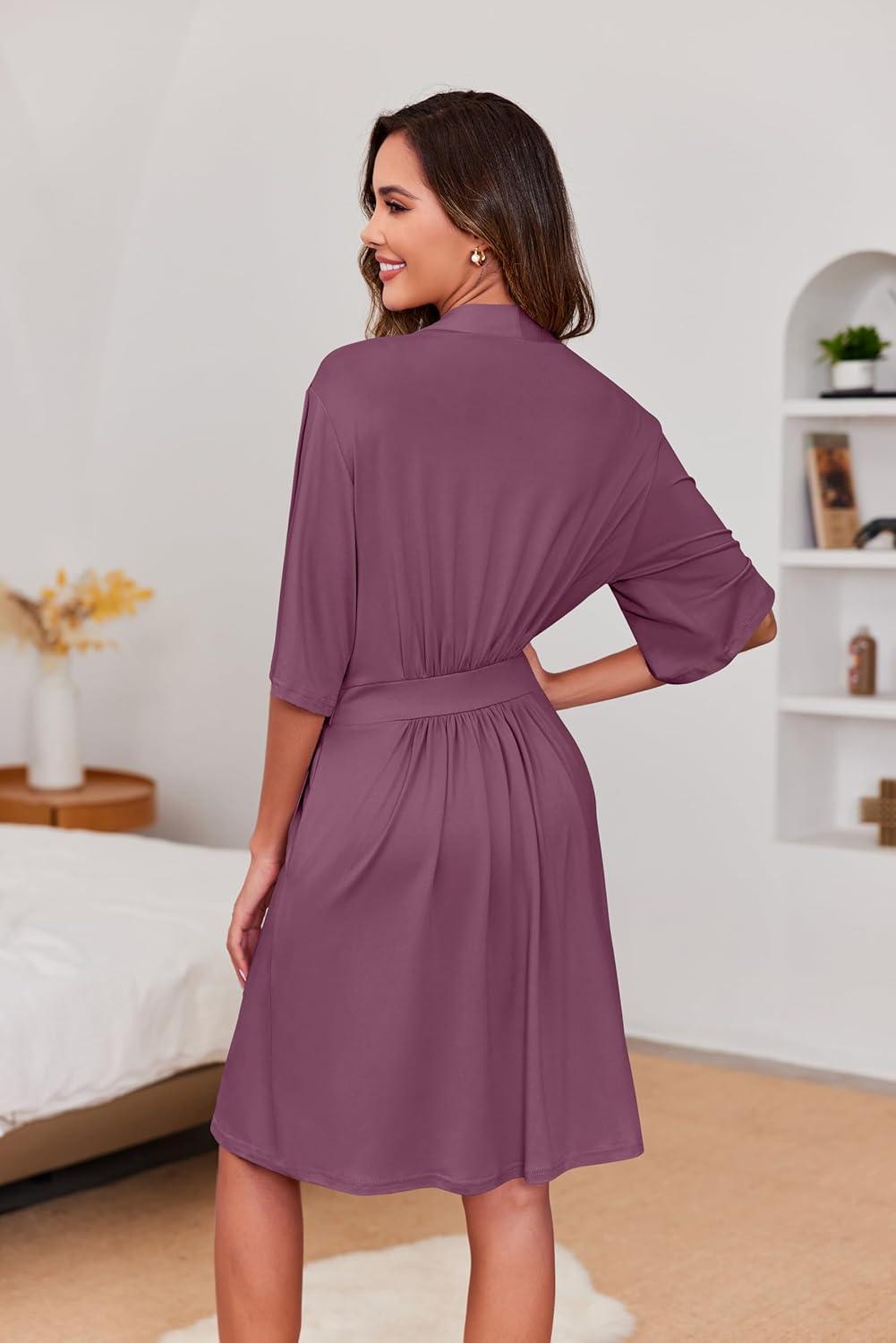 imageEkouaer Short Robes for Women Lightweight Kimono Robes Knit Bathrobe Soft Sleepwear with Pockets SXXLDark Purple