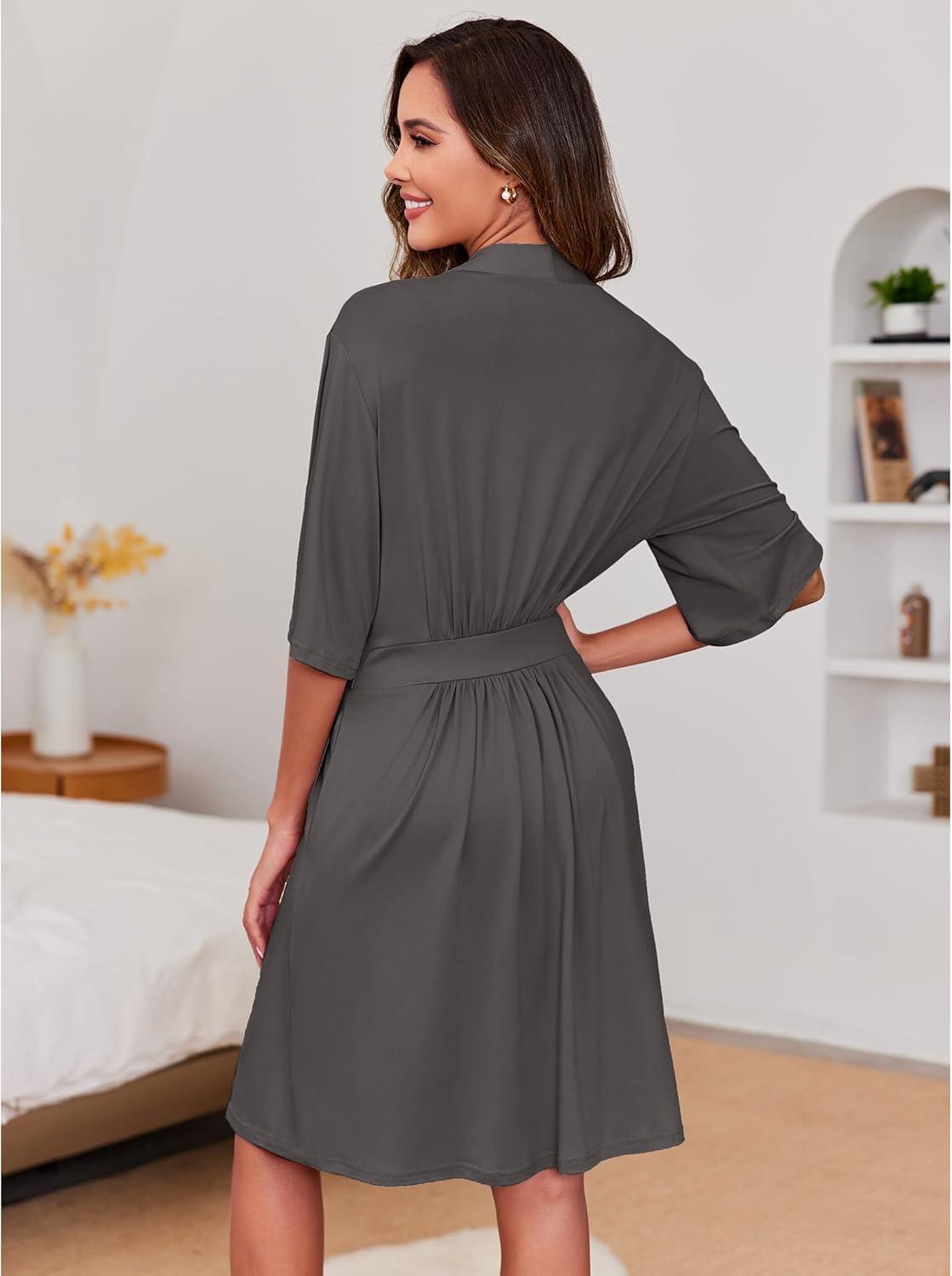 imageEkouaer Short Robes for Women Lightweight Kimono Robes Knit Bathrobe Soft Sleepwear with Pockets SXXLDrak Grey