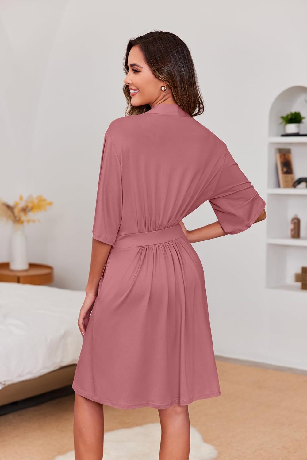 imageEkouaer Short Robes for Women Lightweight Kimono Robes Knit Bathrobe Soft Sleepwear with Pockets SXXLGray Purple