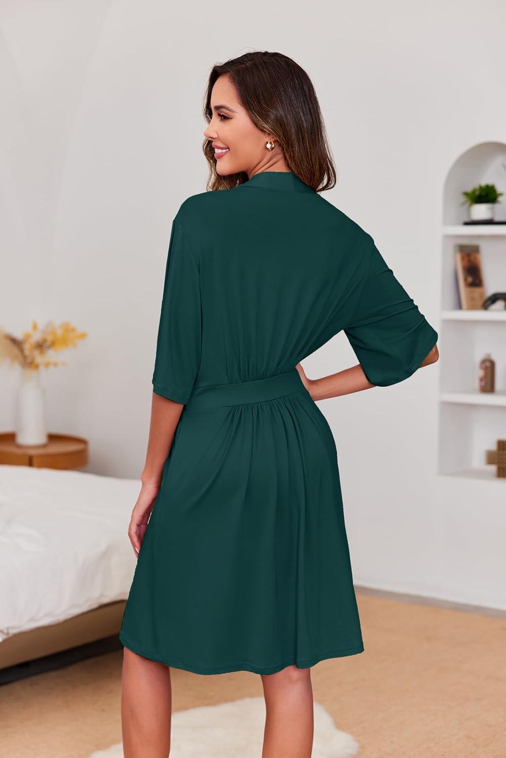 imageEkouaer Short Robes for Women Lightweight Kimono Robes Knit Bathrobe Soft Sleepwear with Pockets SXXLGreen