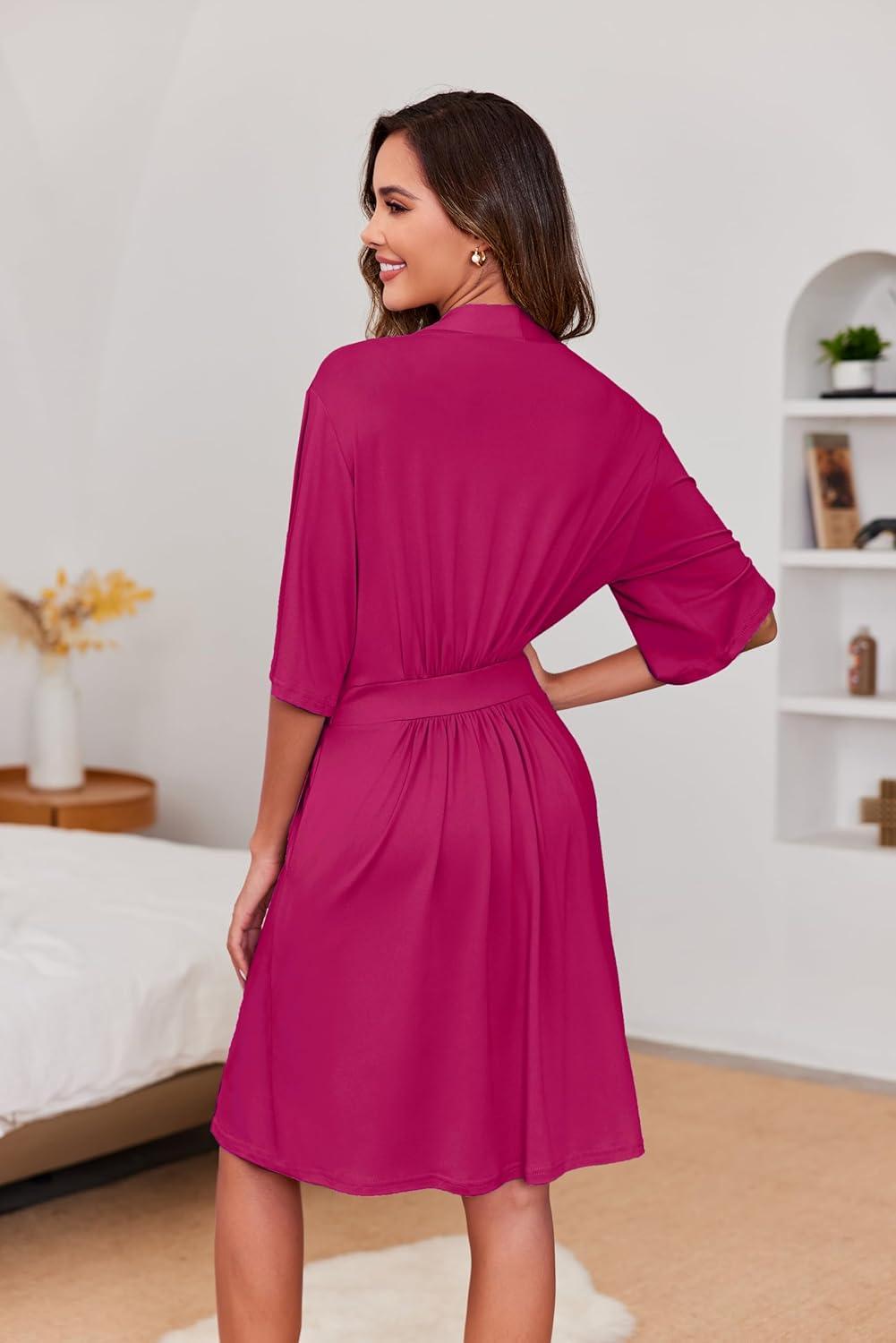 imageEkouaer Short Robes for Women Lightweight Kimono Robes Knit Bathrobe Soft Sleepwear with Pockets SXXLHot Pink