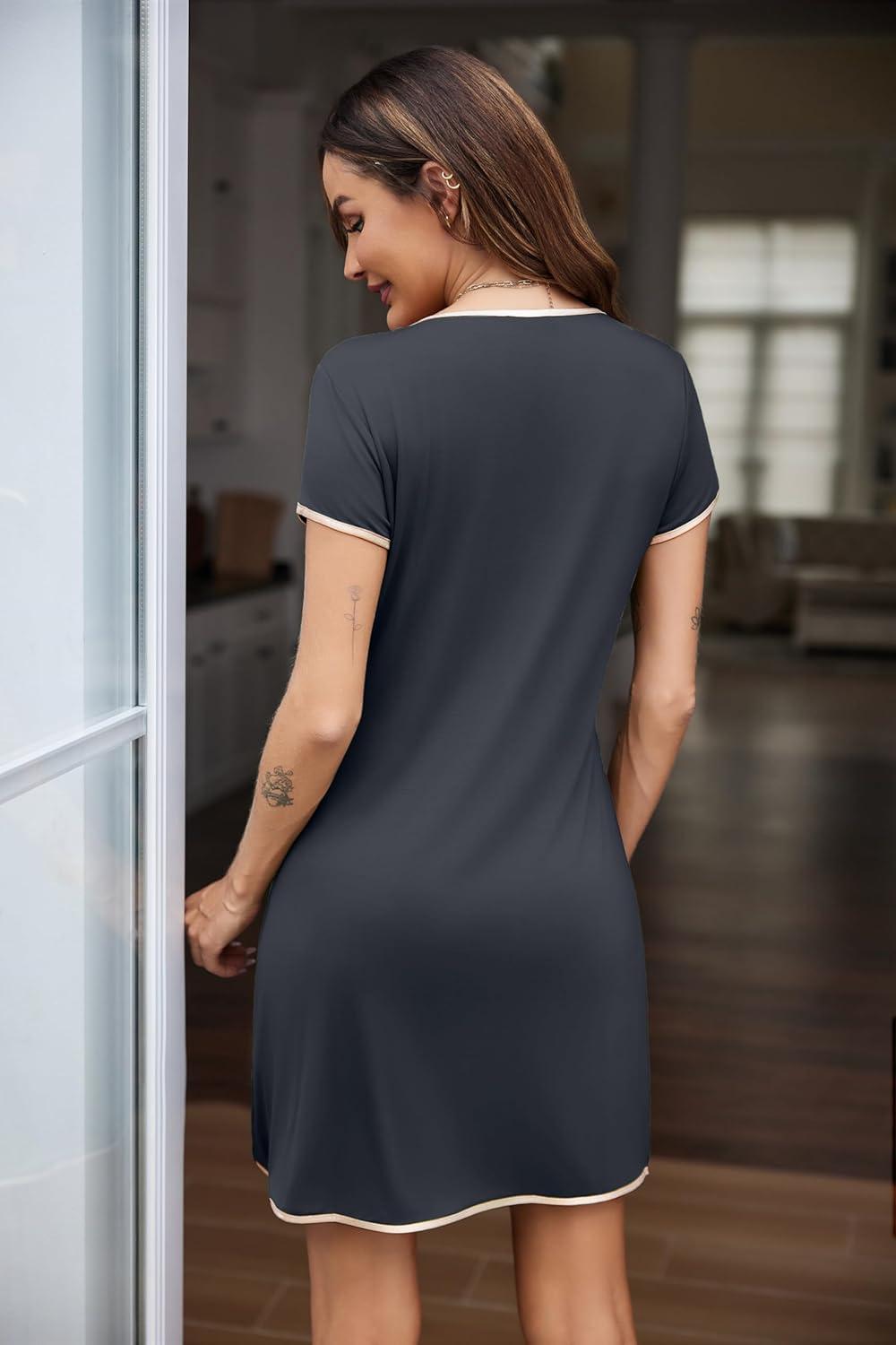 imageEkouaer Sleep Shirts for Women Nightgown Short Sleeve Night Shirts for Women Sleepwear Soft Nightdress SXXLDark Grey