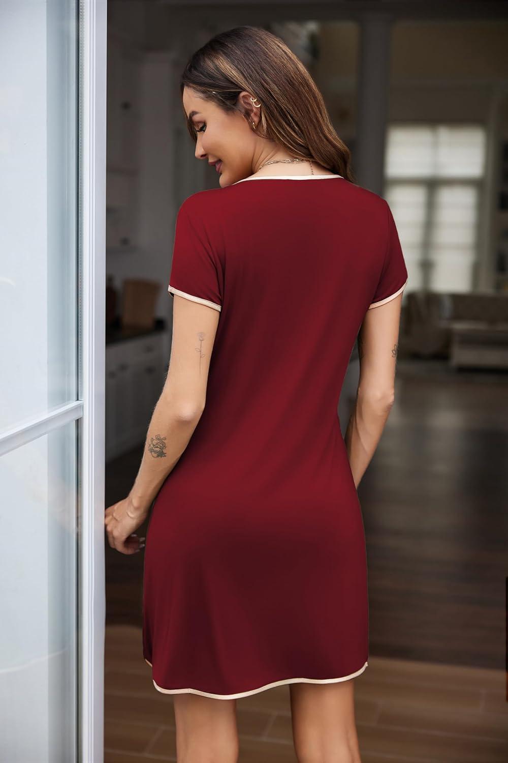 imageEkouaer Sleep Shirts for Women Nightgown Short Sleeve Night Shirts for Women Sleepwear Soft Nightdress SXXLWine Red