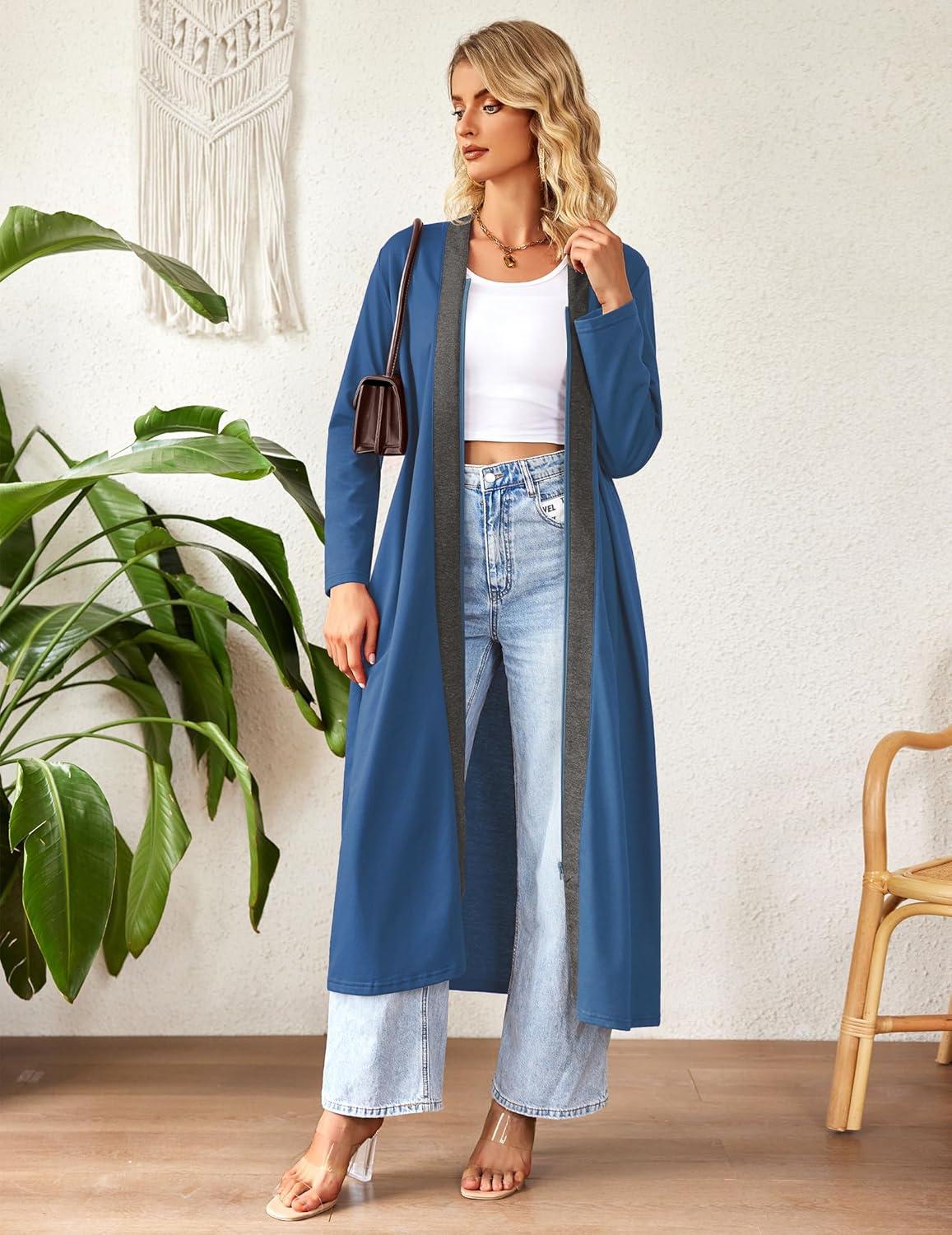 imageEkouaer Women Zipper Robe Long Sleeve Loungewear Dress Lightweight House Coat Full Length Nightgown with Pockets