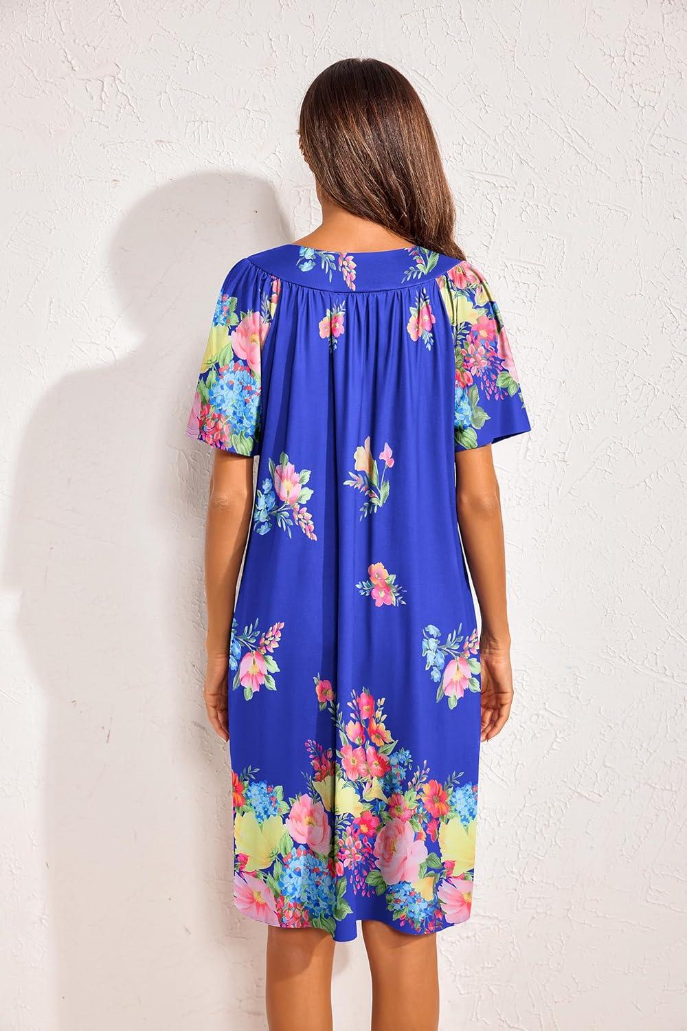 imageEkouaer Womens House Dress Floral Print Moo Moos Nightgowns Moomoo Dresses Mumus with PocketsBloom Flower