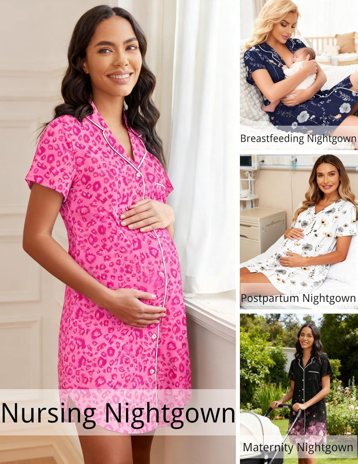 imageEkouaer Womens Nightgown Button Down Night Gowns Short Sleeve Sleepshirt V Neck Nightshirt Soft Sleepwear SXXLRose Leopard