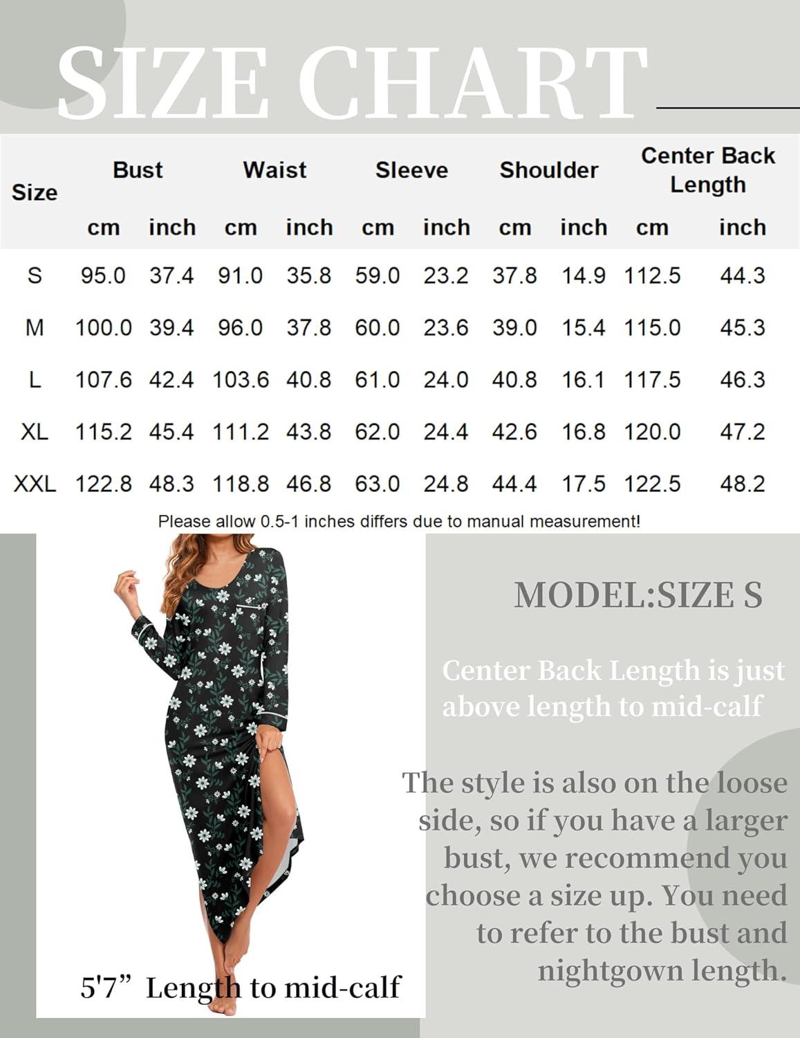 imageEkouaer Womens Nightgown Long Sleeve Nightgowns for Woman Sleep Dress Night Shirt Soft Full Length Sleepwear SXXLNavy White Flower
