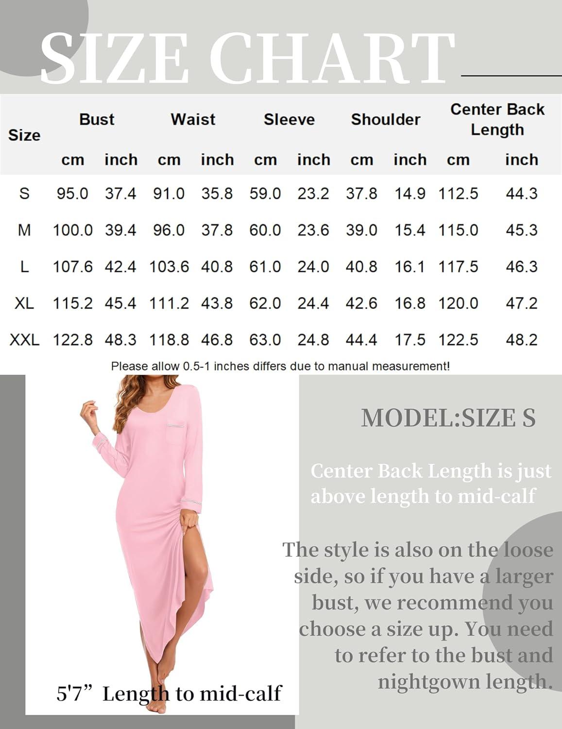 imageEkouaer Womens Nightgown Long Sleeve Nightgowns for Woman Sleep Dress Night Shirt Soft Full Length Sleepwear SXXLPink