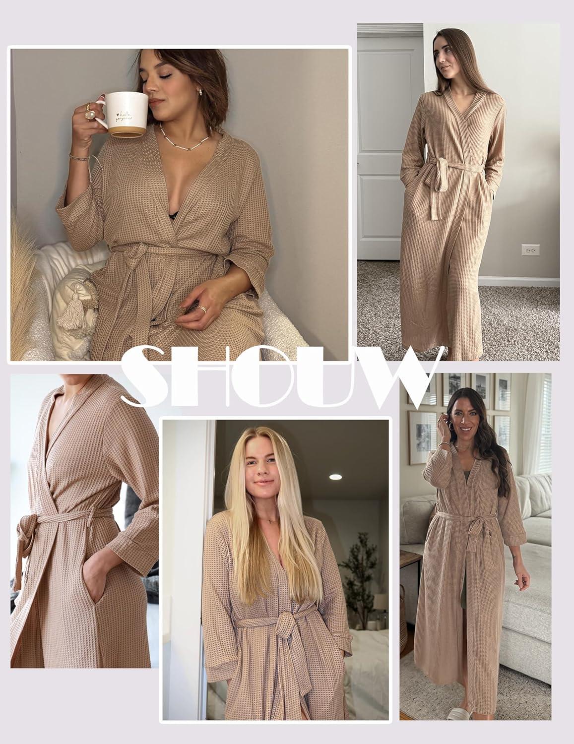imageEkouaer Womens Robe Long Waffle Knit Bathrobe Lightweight Soft Kimono Robes Loungewear SXXLBig Wafflekhaki