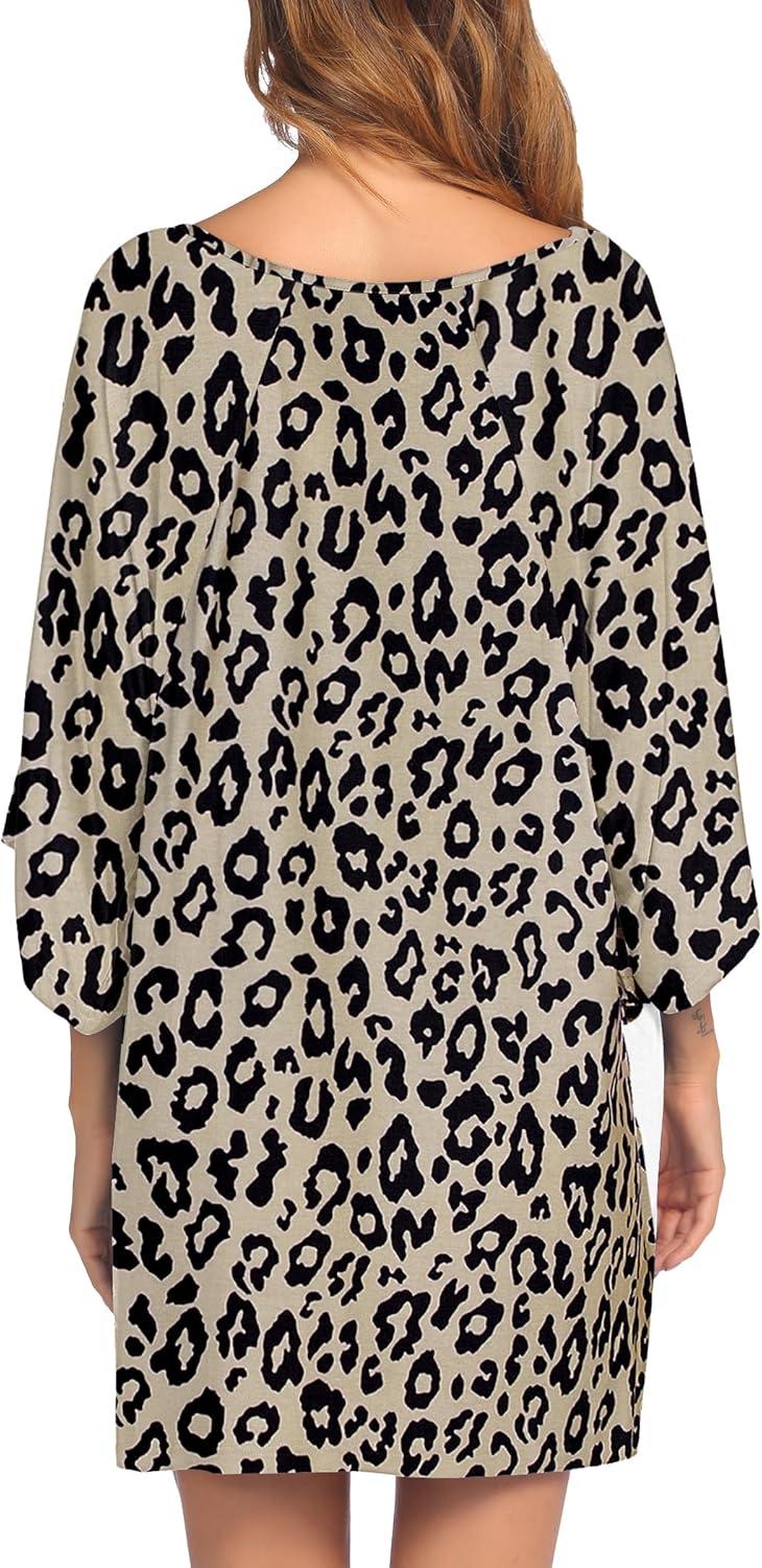 imageEkouaer Womens Sleepshirt Deep V Neck Nightgown Batwing Nightshirt Oversized SleepwearBrown Leopard