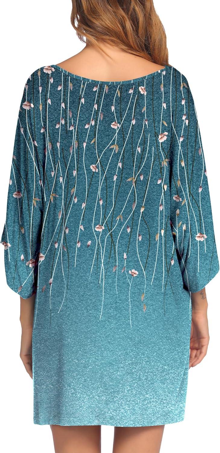 imageEkouaer Womens Sleepshirt Deep V Neck Nightgown Batwing Nightshirt Oversized SleepwearFlower Branch