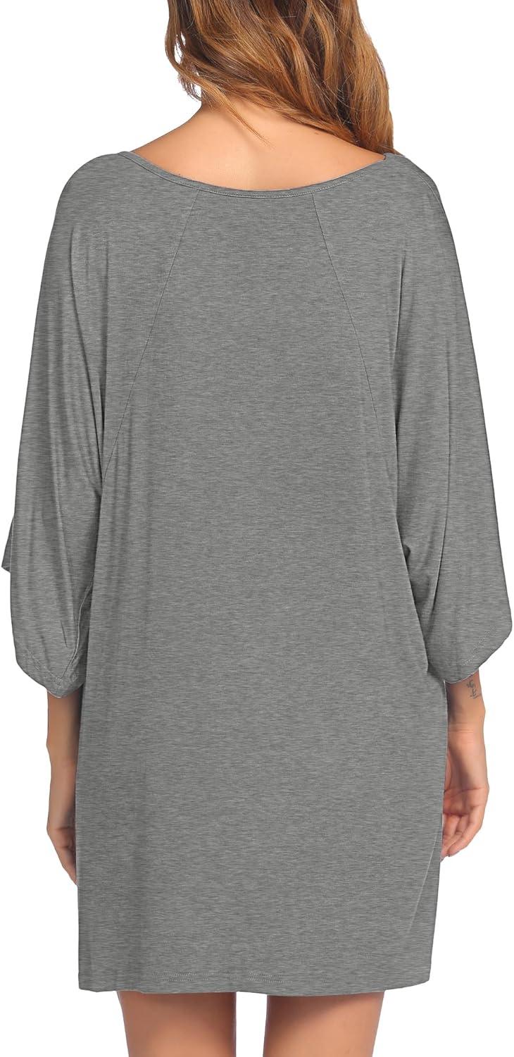 imageEkouaer Womens Sleepshirt Deep V Neck Nightgown Batwing Nightshirt Oversized SleepwearGray
