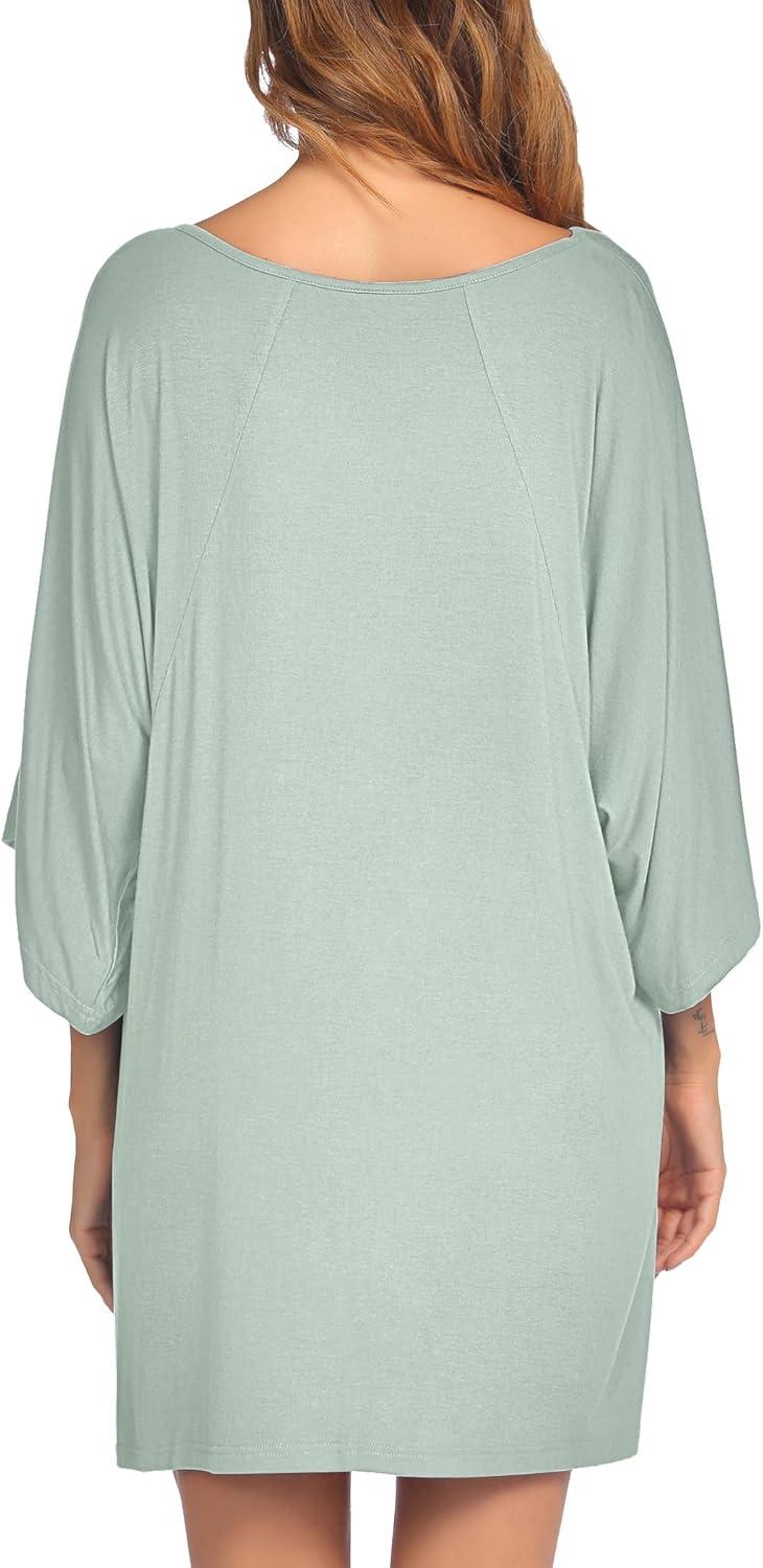 imageEkouaer Womens Sleepshirt Deep V Neck Nightgown Batwing Nightshirt Oversized SleepwearLight Green