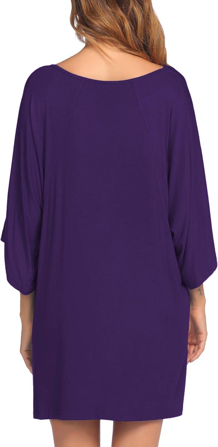 imageEkouaer Womens Sleepshirt Deep V Neck Nightgown Batwing Nightshirt Oversized SleepwearPurple