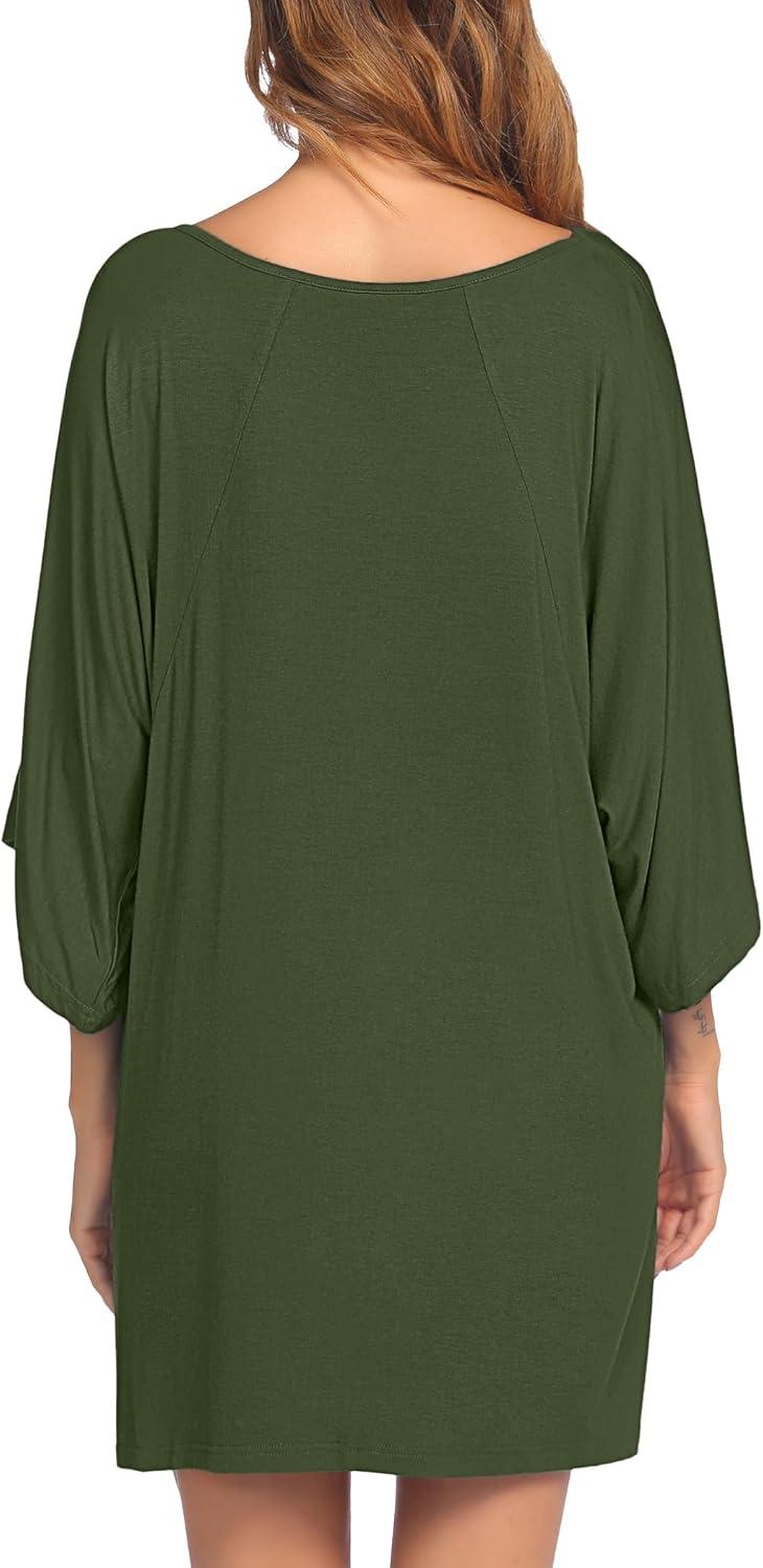 imageEkouaer Womens Sleepshirt Deep V Neck Nightgown Batwing Nightshirt Oversized SleepwearZarmy Green
