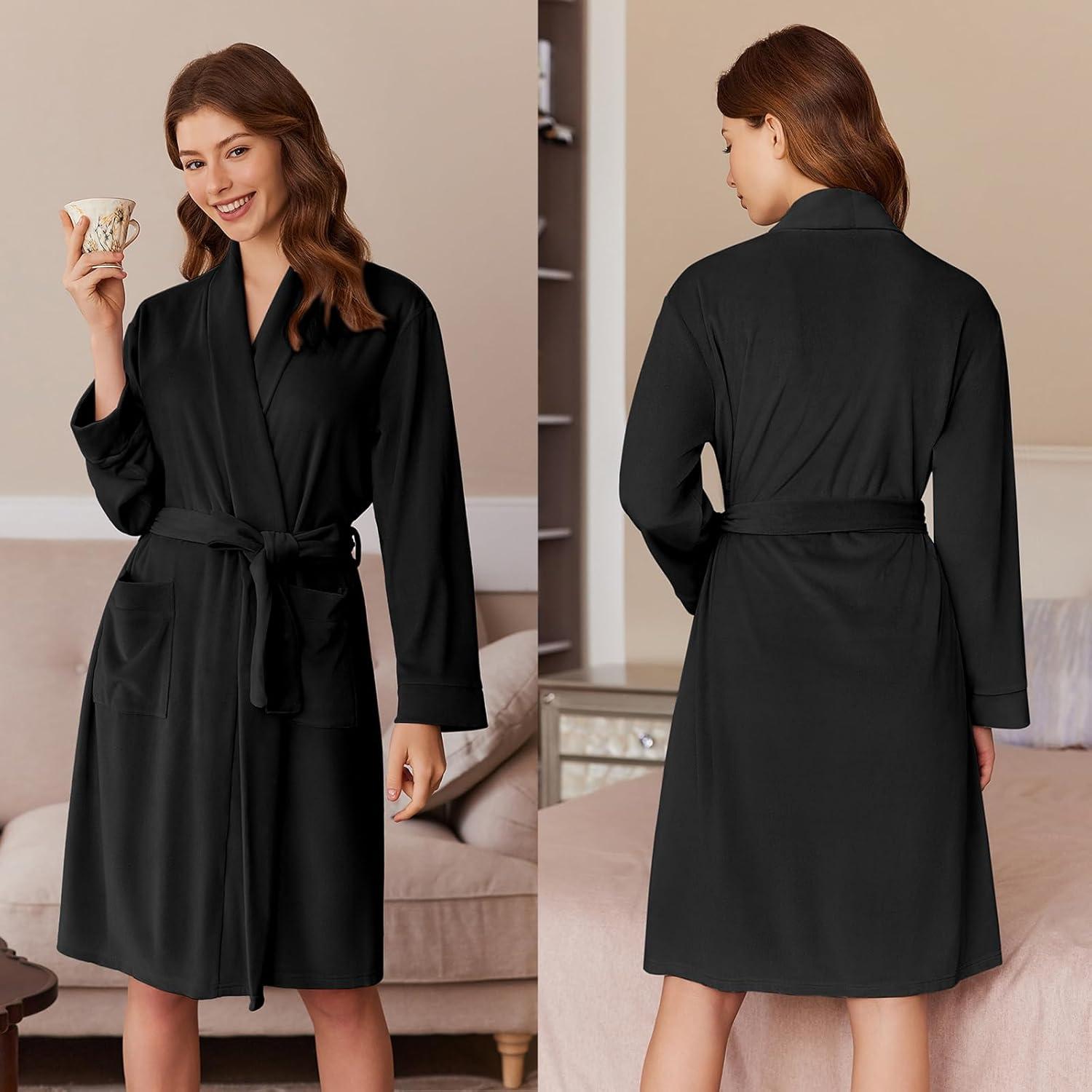 imageEkouaer Womens Velour Bathrobe Knee Length Warm Plush Long Sleeve Lounge RobeBlack