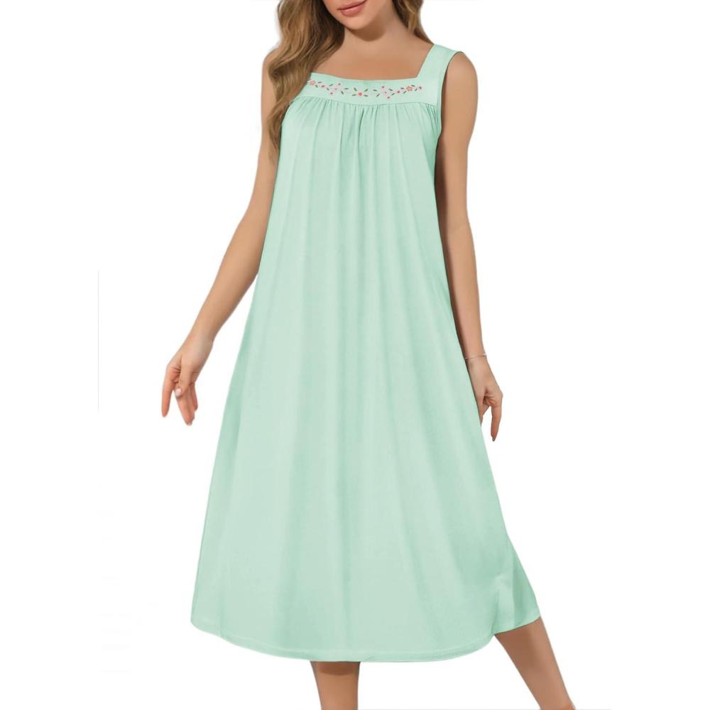 imageEkouaer Long Sleeveless Nightgowns for Women Ladies Night Gown Embroidery Sleepdress Tank Nightdress Victorian SleepshirtGreen