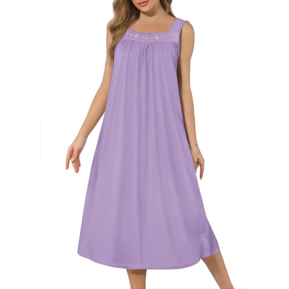 imageEkouaer Long Sleeveless Nightgowns for Women Ladies Night Gown Embroidery Sleepdress Tank Nightdress Victorian SleepshirtLilac