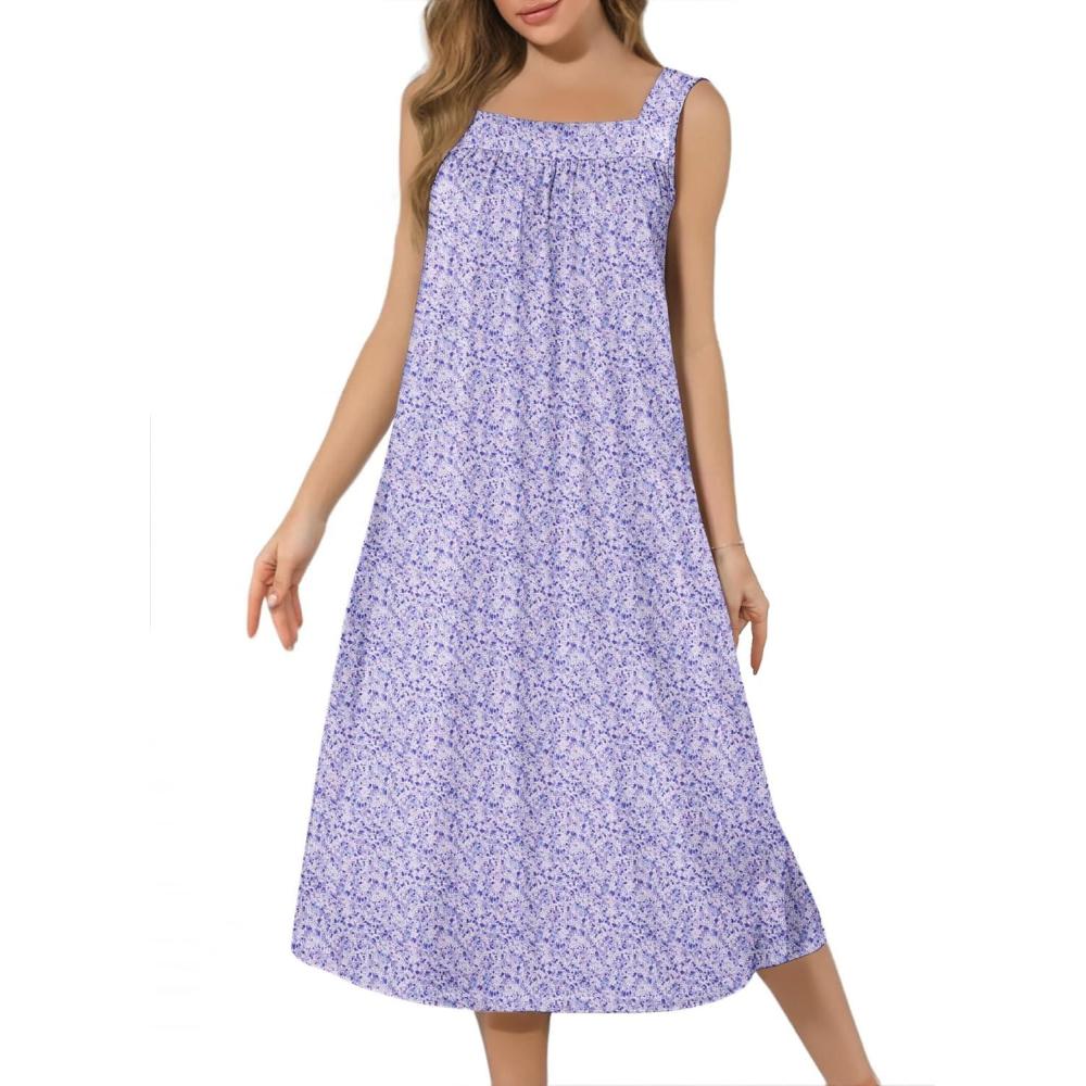 imageEkouaer Long Sleeveless Nightgowns for Women Ladies Night Gown Embroidery Sleepdress Tank Nightdress Victorian SleepshirtWhite Purple Point