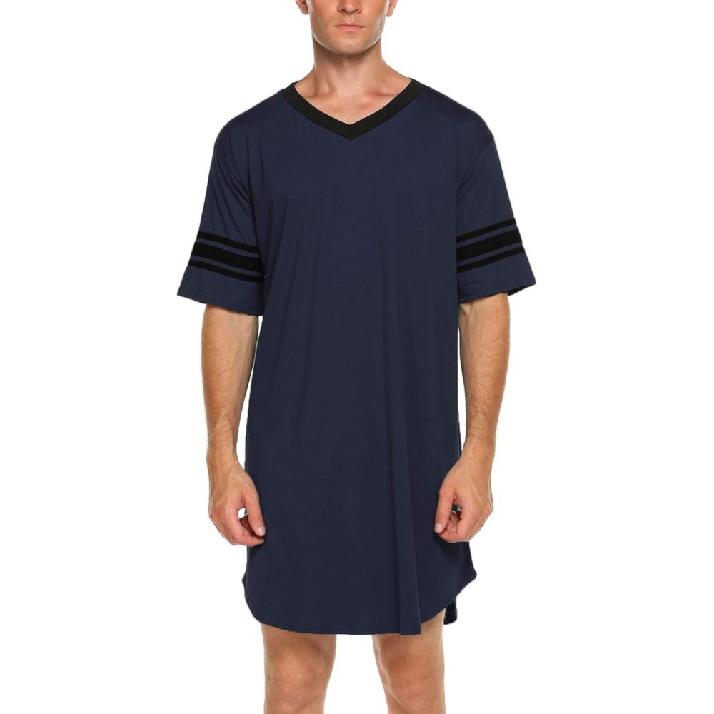 imageEkouaer Mens Nightshirt Comfy Nightwear BigampTall V Neck Short Sleeve Soft Loose Pajama Sleep ShirtNavy Blue