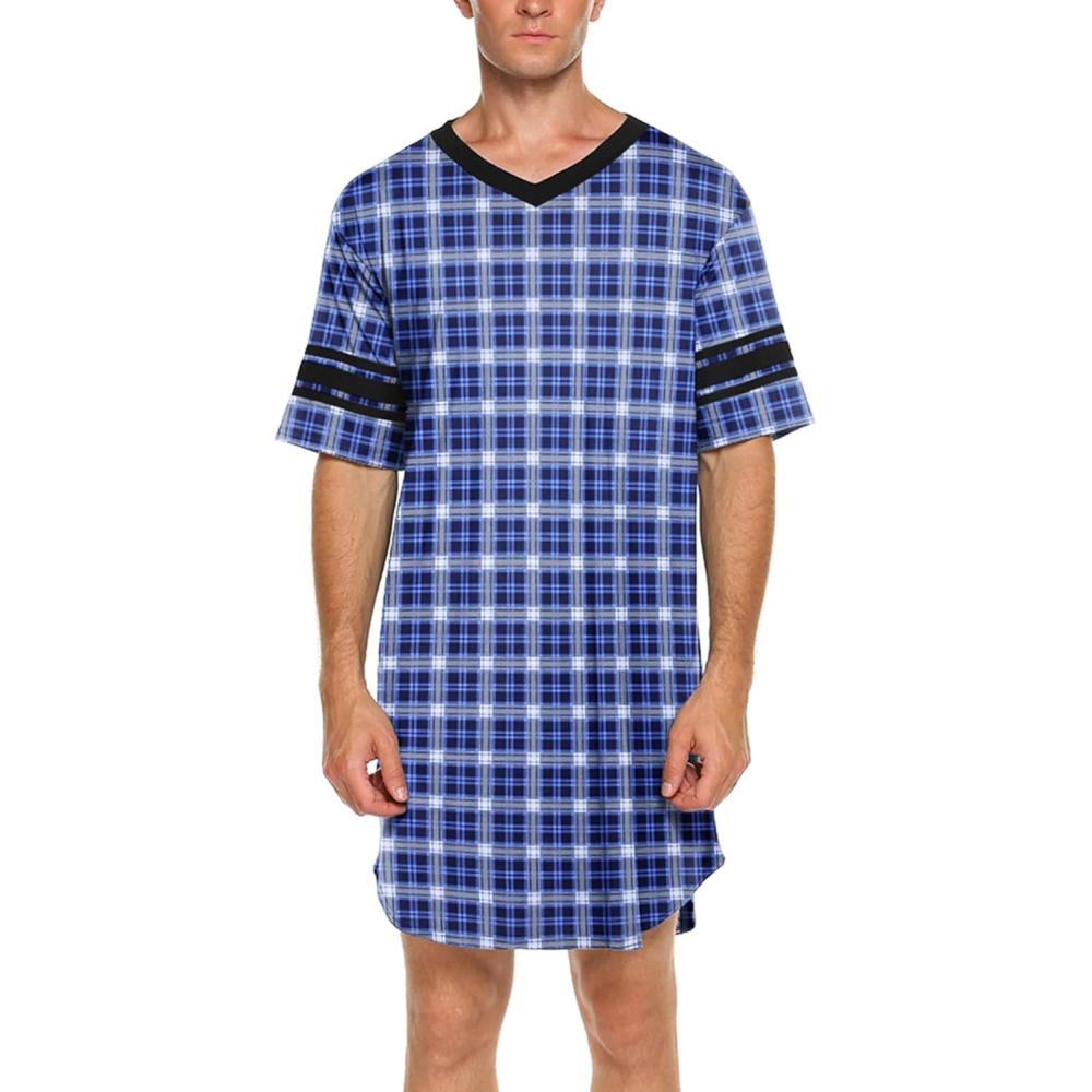 imageEkouaer Mens Nightshirt Comfy Nightwear BigampTall V Neck Short Sleeve Soft Loose Pajama Sleep ShirtPattern 5