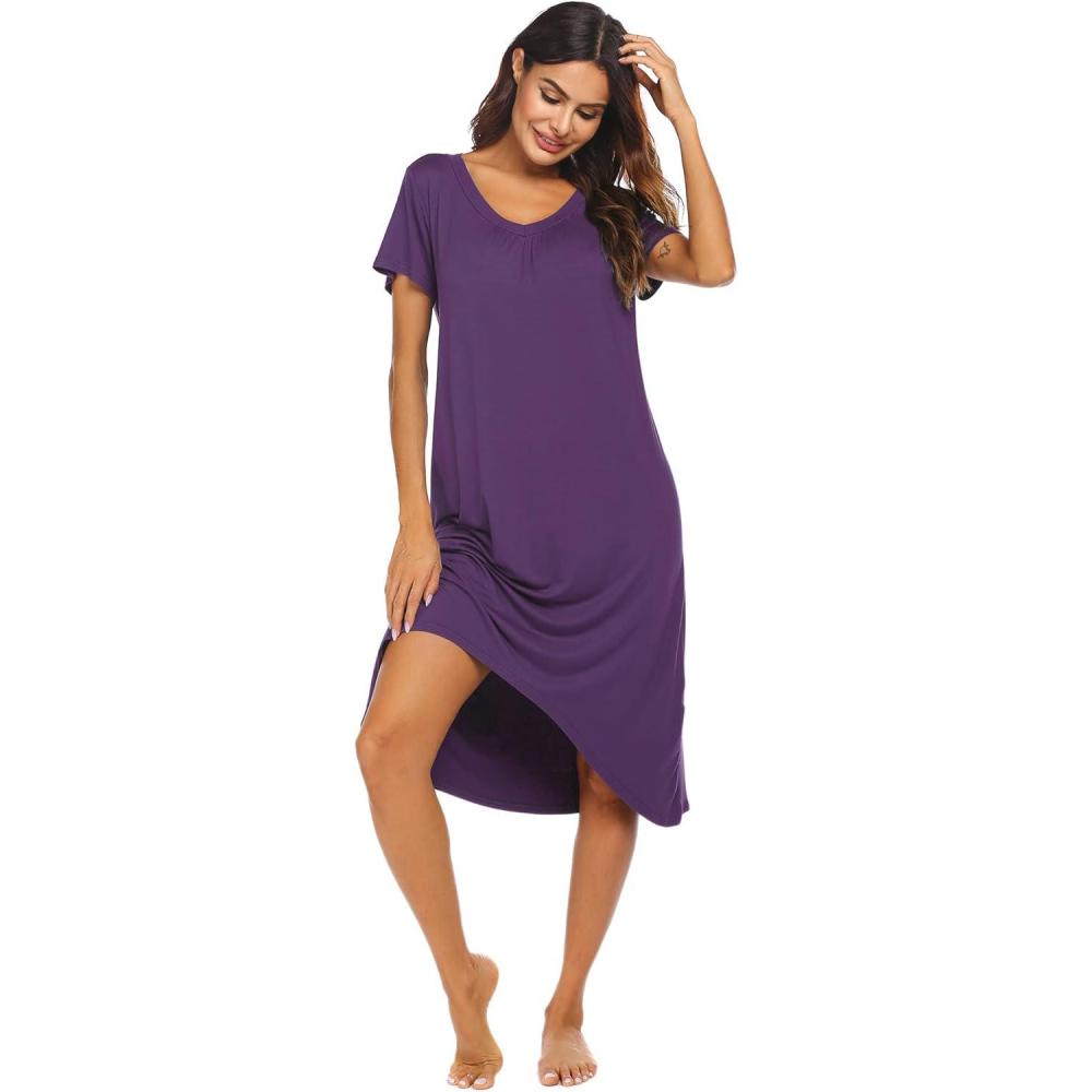 imageEkouaer Nightgowns Womens Short Sleeve Sleepwear Comfy Loungewear Plus Size Night Shirt S3XLBpurple