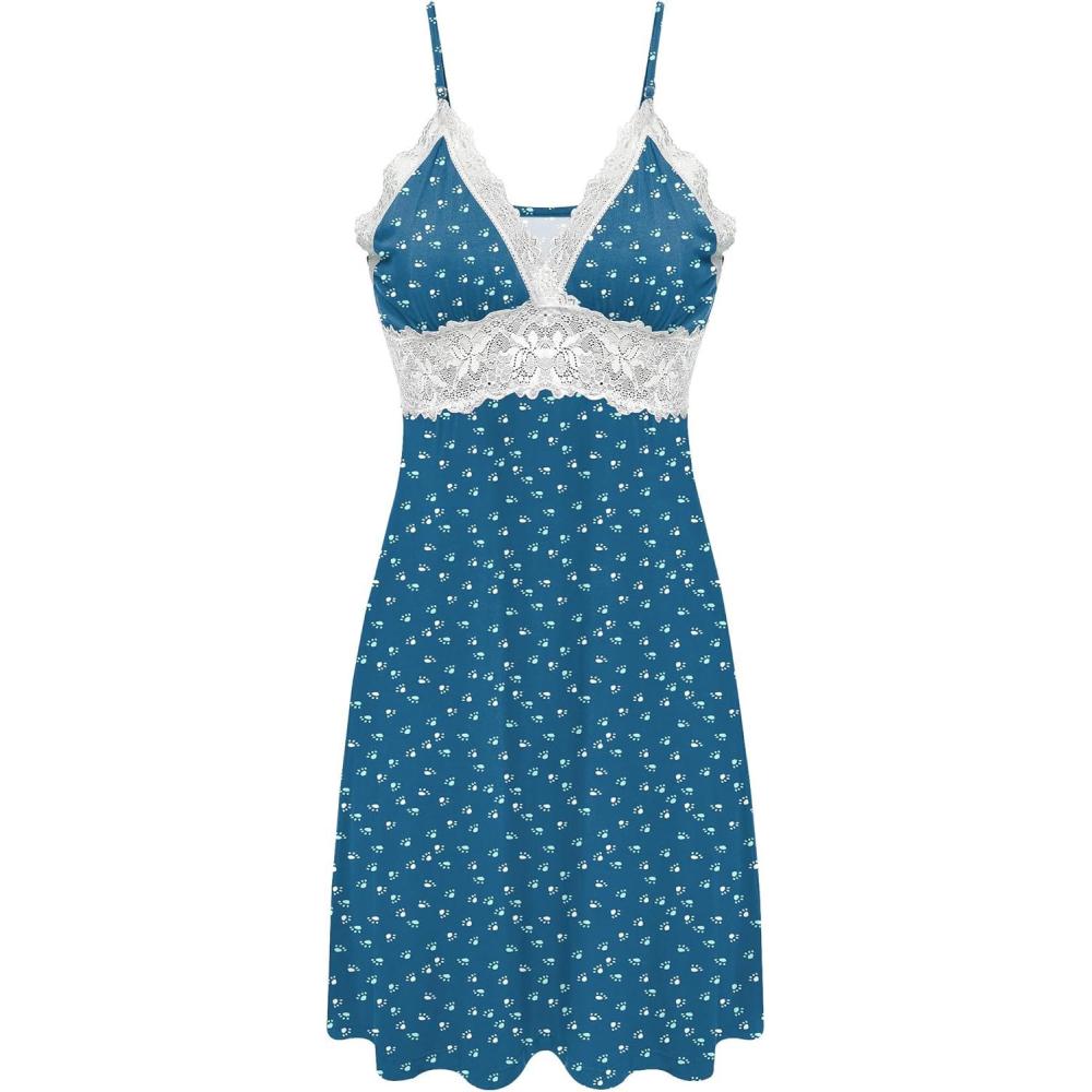 imageEkouaer Sleepwear Womens Chemise Nightgown Full Slip Lace Lounge DressDog Footprints