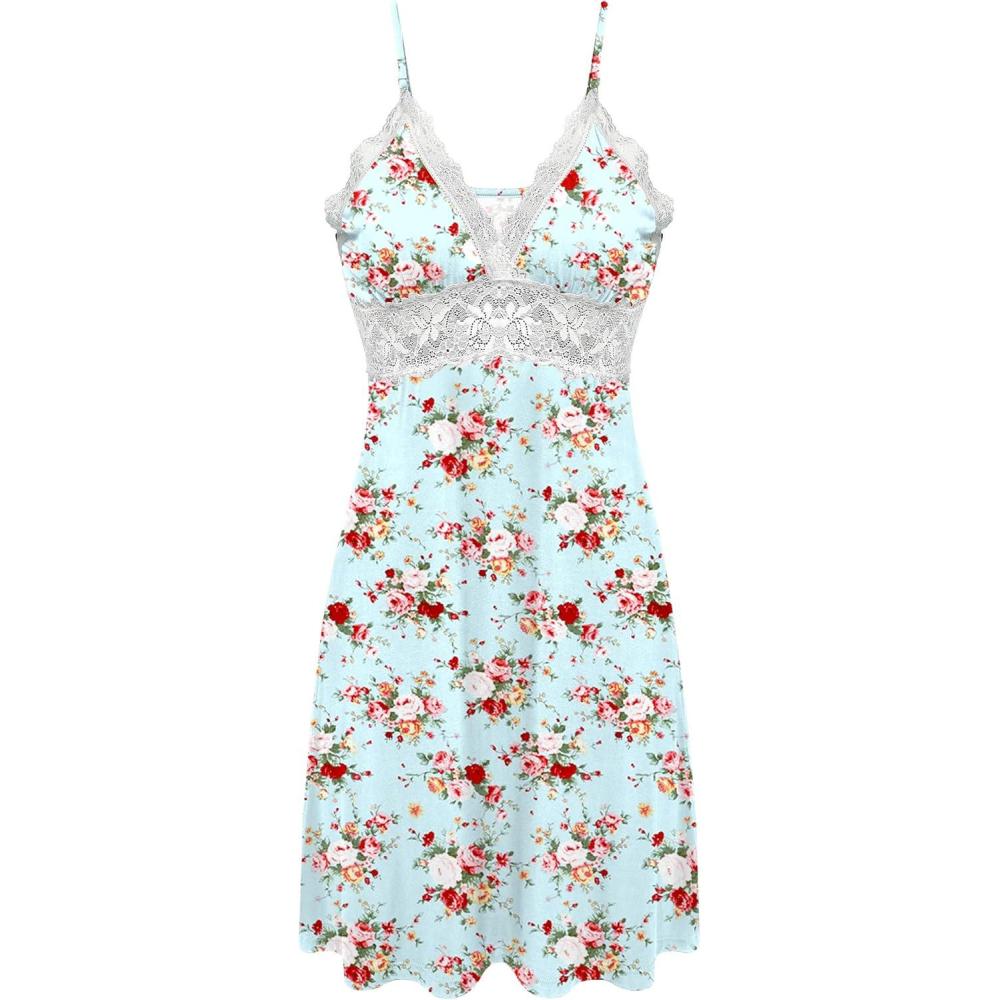 imageEkouaer Sleepwear Womens Chemise Nightgown Full Slip Lace Lounge DressMint Flower