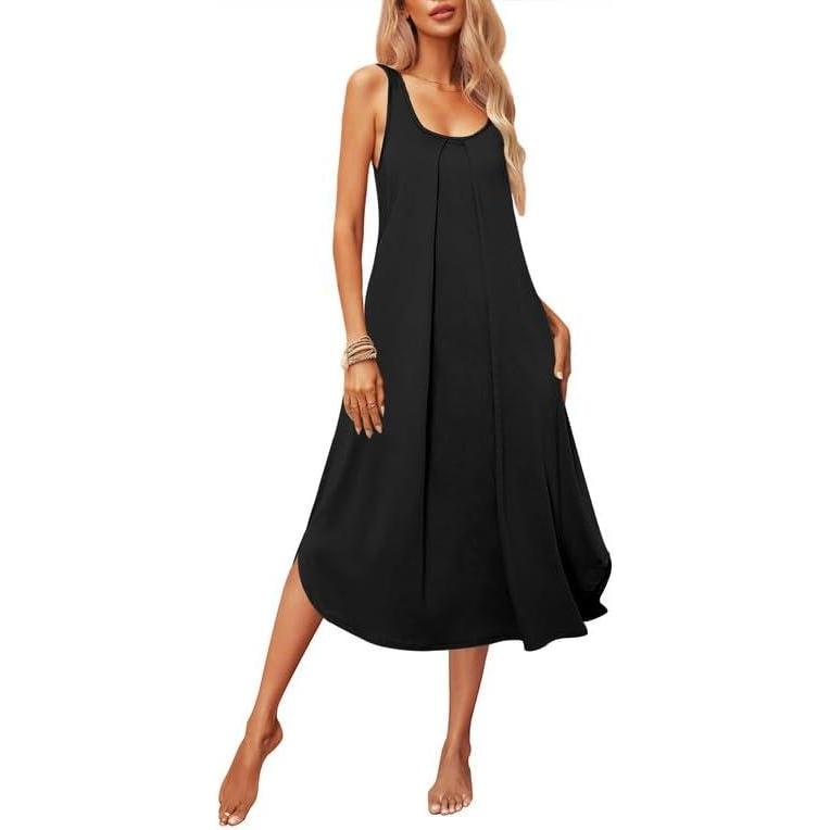 imageEkouaer Women Nightgowns Long Sleeveless Sleepshirt Soft Tank Sleepwear Full Slip Nightshirt Black XXL