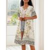 Ekouaer House Dress for Women Button Down Nightgown Short Sleeve Housecoat with pockets S-4XL(Beige Flower)