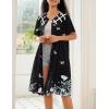 Ekouaer House Dress for Women Button Down Nightgown Short Sleeve Housecoat with pockets S-4XL(Black Butterfly)