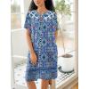Ekouaer House Dress for Women Button Down Nightgown Short Sleeve Housecoat with pockets S-4XL(Blue Flower)
