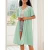 Ekouaer House Dress for Women Button Down Nightgown Short Sleeve Housecoat with pockets S-4XL(Green)
