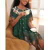 Ekouaer House Dress for Women Button Down Nightgown Short Sleeve Housecoat with pockets S-4XL(Green Ethnic Print)