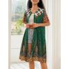 Ekouaer House Dress for Women Button Down Nightgown Short Sleeve Housecoat with pockets S-4XL(Green Ethnic Print)