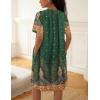 Ekouaer House Dress for Women Button Down Nightgown Short Sleeve Housecoat with pockets S-4XL(Green Ethnic Print)