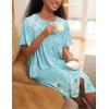 Ekouaer House Dress for Women Button Down Nightgown Short Sleeve Housecoat with pockets S-4XL(Green Flower)